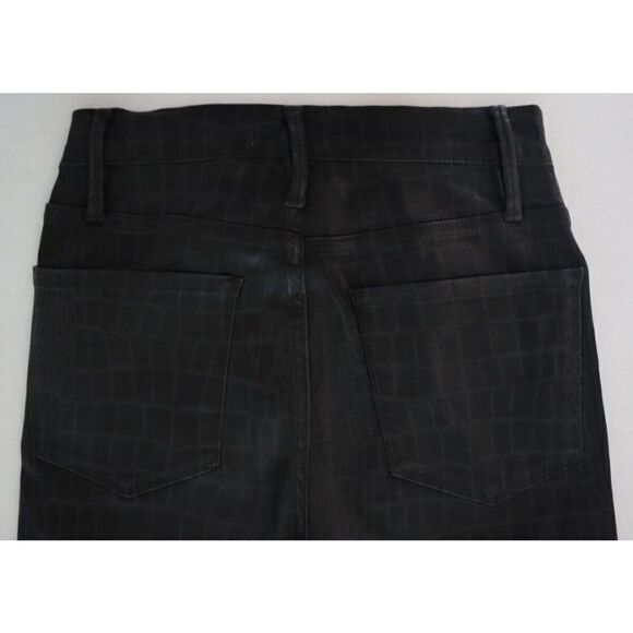 FRAME Women's Sz 26 Black Noir Croc Coated Le Sylvie Slender Straight Jeans $278 - Picture 4 of 7